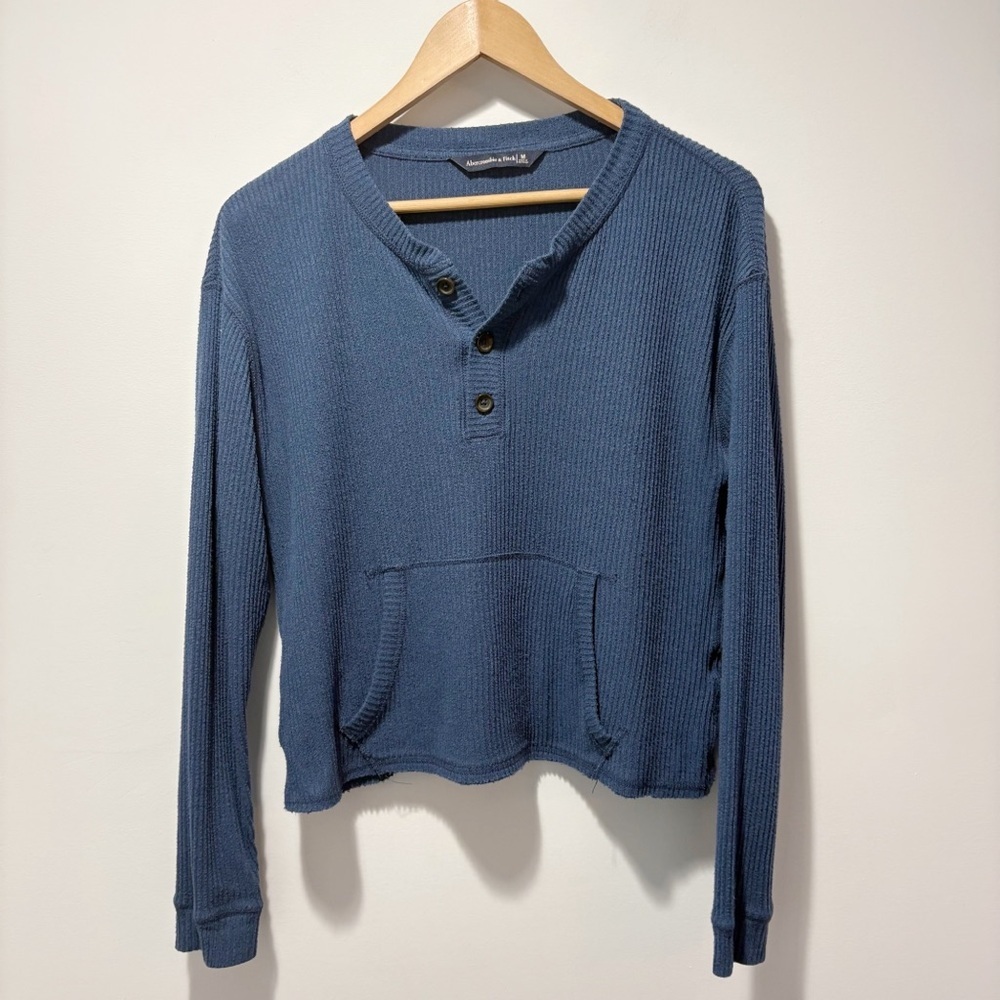 Abercrombie & Fitch Waffle Knit Henley Thermal Top Kangaroo Pocket Size Medium